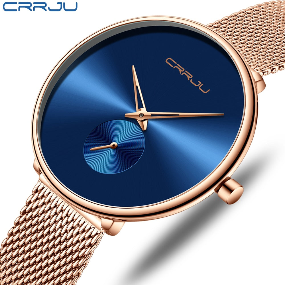 CRRJU Fashion Women Watch Luxury Casual Simple Ladies Daily Dress Mesh Wristwatch Minimalist Waterproof Quartz Female Clock