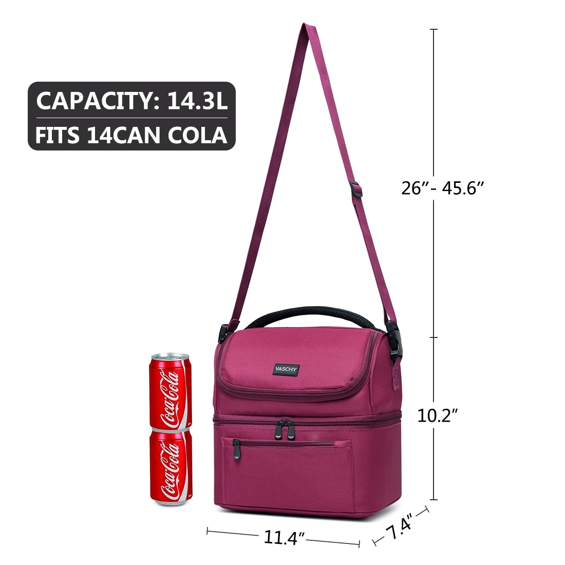 VASCHY Lunch Bag Insulated Lunch Cooler Bag Leak-proof in Dual Compartment Bento Bag for Women Men 14 Cans Picnic Bag Burgundy