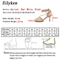 Eilyken Summer Autumn Sexy Mesh Pumps Sandals Female Square Toe High Heel Lace Up Cross-tied Stiletto Hollow Dress Stripper Shoe