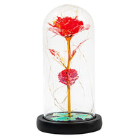 Artificial Eternal Rose LED Light Beauty The Beast In Glass Gold Foil Flower