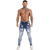 GINGTTO Jeans Men Homme Jeans Elastic Waist Skinny Jeans for Men Stretch Mens Pants Streetwear Mens Denim Blue Jeans zm139