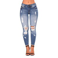 Plus Größe Licht Blau Zerrissene Jeans Für Frauen Street Style Sexy Distressed Hosen Stretch High-taille Engen Jeans Cropped hosen