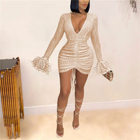 Sexy Birthday Party Dress Women 2021 Summer Long Tassel Flare Sleeve Sparkly Sequined Mini Dresses