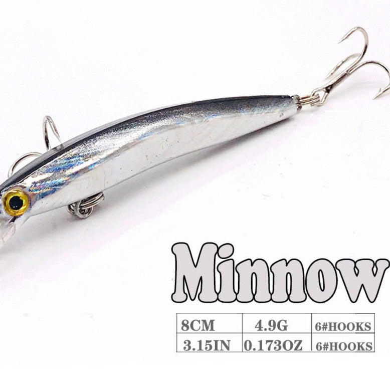 Wobbler Minnow Floating Hard Plastic Artificial Bait For Fishing Lure Tackle Bass 8cm 3d Eyes Topwater 2 Fish Hook Crankbait 1pc