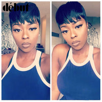 Debut Hair Brazilian Remy Short Straight Human Hair Wigs For Black Women Side Part Ombre Wigs With Bangs Free Shipping