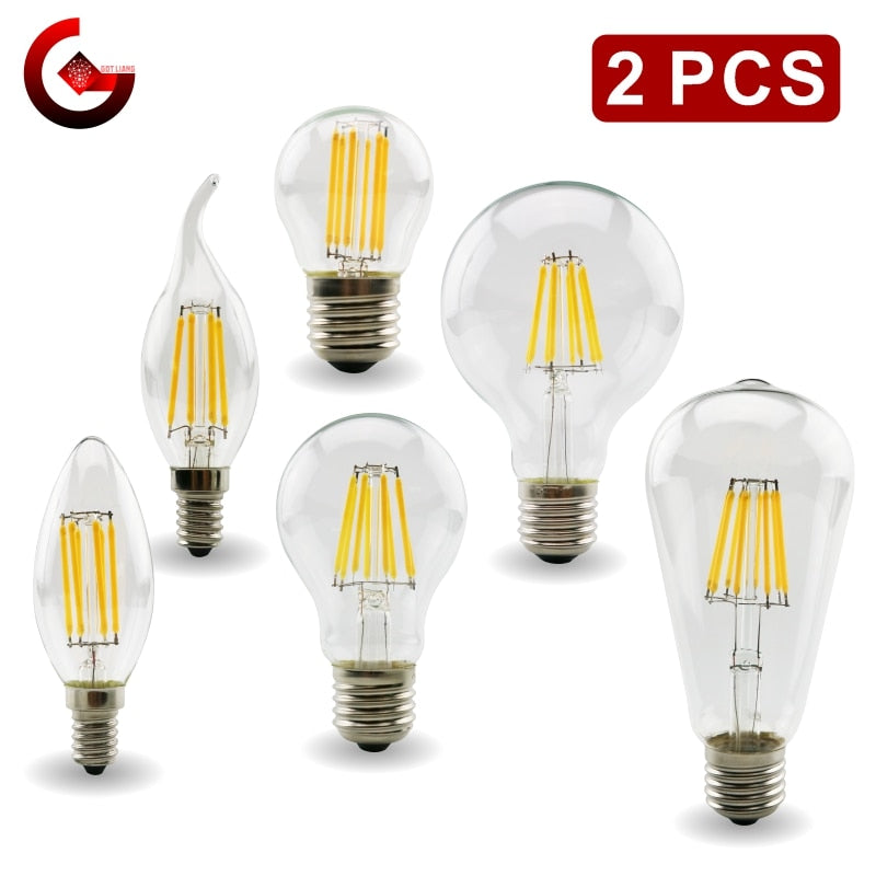 2pcs E27 E14 Retro Edison LED Filament Bulb Lamp AC220V Light Bulb C35 G45 A60 ST64 G80 G95 G125 Glass Bulb Vintage Light