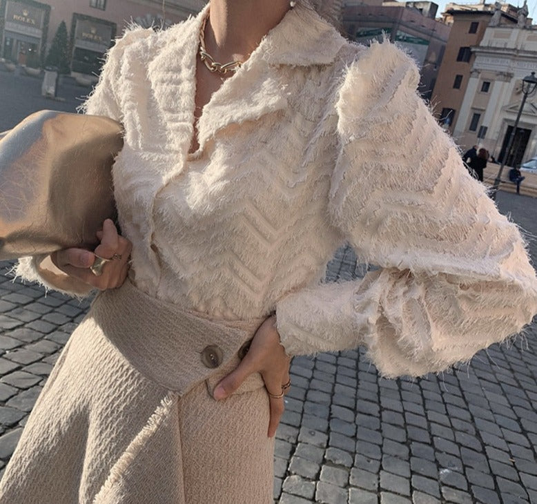 Sexy Elegant Notched Collar Women Tassels Shirts Blouses 2021 Spring