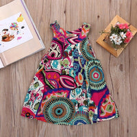 Kids Little Girls Dresses Toddler Printed Flower Baby Girl Sleeveless Party Tutu Summer Mini Dress 3 To 7 Years