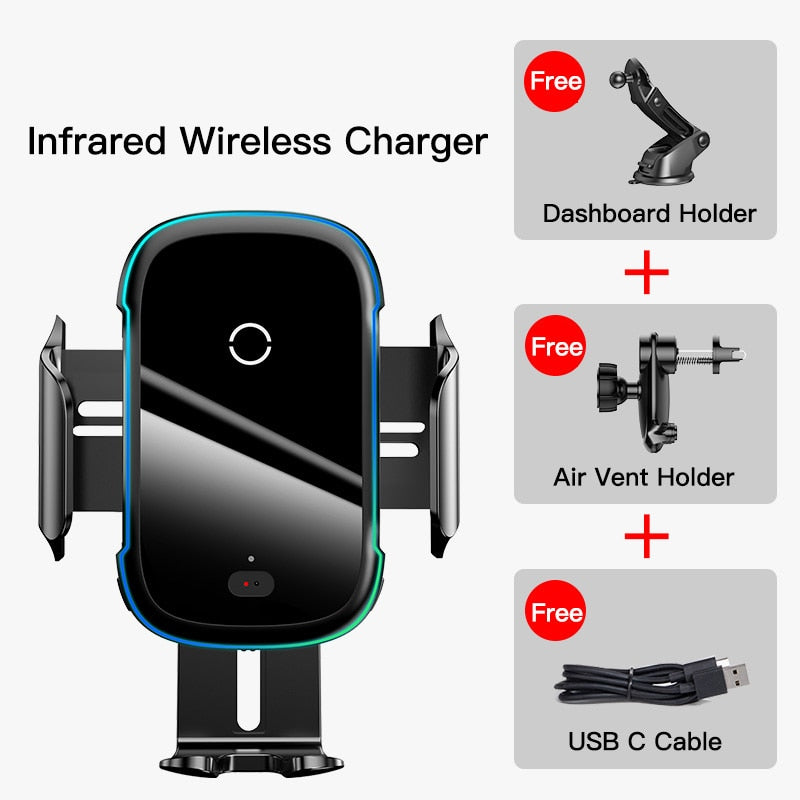 Baseus Qi Car Wireless Charger for iPhone 11 Samsung Xiaomi 15W Induction Car Mount Fast Wireless Charging with Car Phone Holder