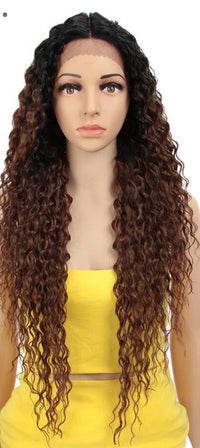 Noble Synthetic Lace Wig Long Wavy Hair 30 Inch Ombre Blonde Wigs