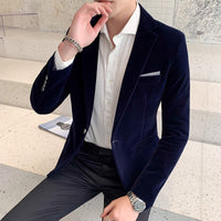 Fall Winter Gold Velvet Blazer High Quality Slim Fit Suit Jacket