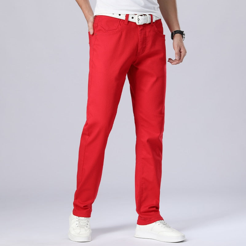 Classic Style Men's Regular Fit White Jeans Business Fashion Denim Advanced Stretch Cotton Trousers Male Brand Pants