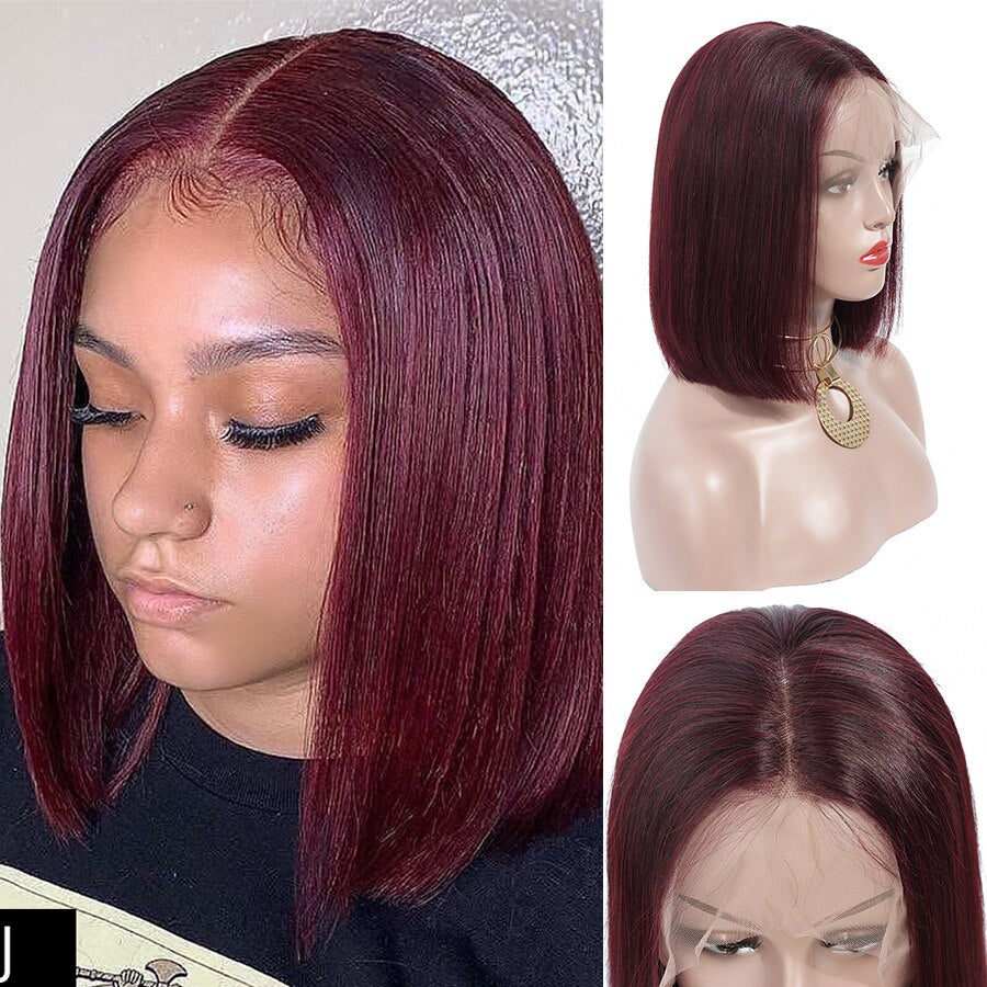 Fashion Lady Red 99j Lace Front Human Hair Wigs Brazilian Short bob lace Front Wigs