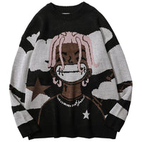 Harajuku vintage cartoon anime knitted sweater men winter oversized men&#39;s rock hip hop rap pullover women jumper ugly sweater