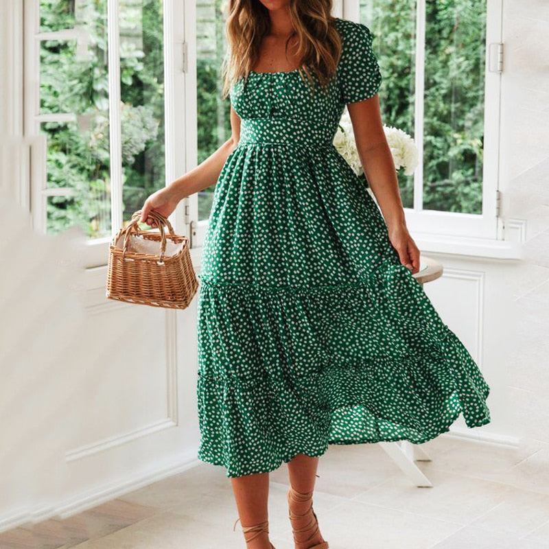 Vestidos Vintage Vintage Print Puff Sleeve summer Beach sweet dresses Casual Square collar floral maxi long dress 2023 festa