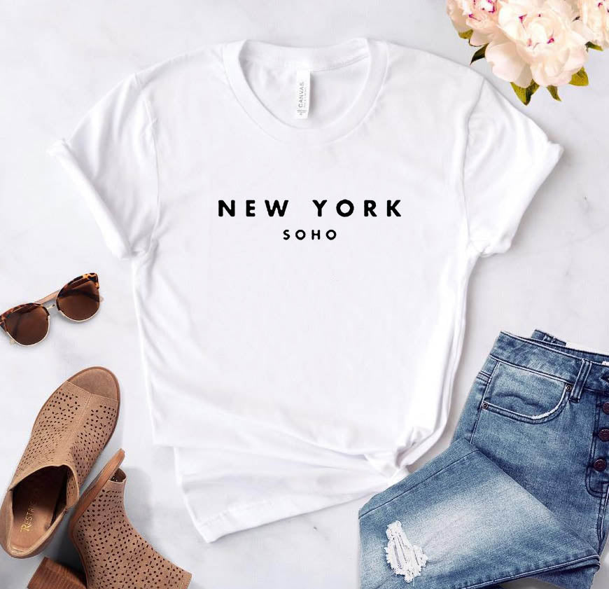 Women's t-shirt New York Soho alphabet cotton funny T-shirt ladies Top Tee fashionable Harajuku top T-shirt