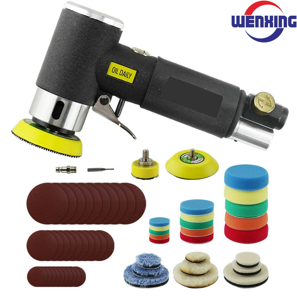 WENXING Orbit Air Sander Mini Pneumatic 1"/2"/3" Grinding Machine set for Car Polishing High Speed Air Powered Polisher air tool