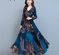 Sexy Vintage Evening Dresses Floral Chiffon Long Sleeve Casual Beach Dress