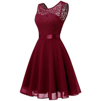 Women Sexy Lace Party Dress Fashion Female O Neck Sleeveless Loose Belt Bridesmaid Formal Dress