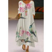 Floral Parrot Print Maxi Long Dress Women's Fashion Party Evening Dresses Sexy high Waist Robe Summer Long Sleeve Elegant Dress