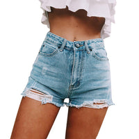 Hole Denim Shorts For Women Summer Ripped Frayed Zipper High Waist Jeans Girl Hot Denim Shorts Pockets