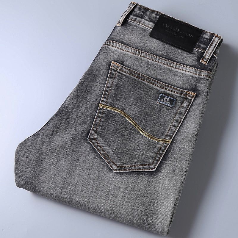 2021 New Classic Style Mens Grey Jeans Business Fashion Soft Stretch Denim Trousers Male Brand Fit Pants Black Blue