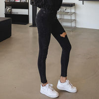 Sexy High Waist Tassel Ripped Holes Denim Pants Female Trousers Pencil Jeans Women Skinny Pants Black Jeans