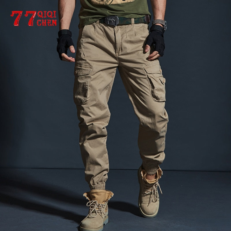 Military Tactical Pants Mens Joggers Camouflage Cargo Casual Pants Male 100% Cotton Multi-Pocket Fashions Large size Trousers