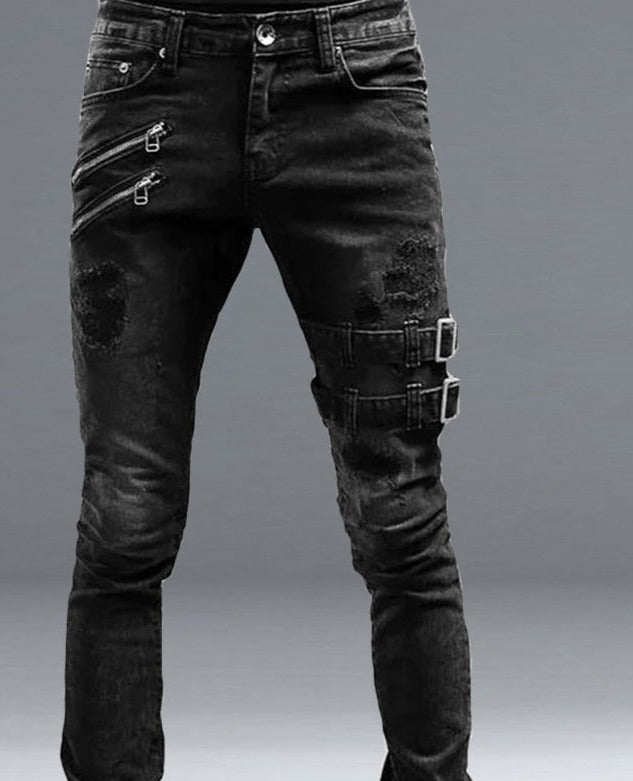 Black Slim Straight Leg Jeans Man Pants Cacual Ripped Jeans Male Streetwear Youth Man Clothes