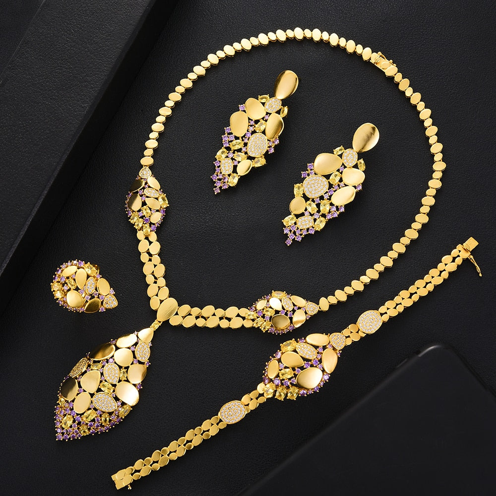 GODKI Famous Brand Bling Sequins Luxury Africa Dubai Jewelry Sets For Women Wedding Party Zircon Wedding Bridal Jewelry Set Gift