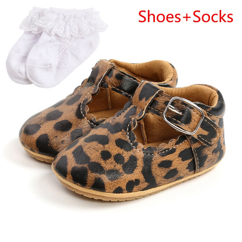 Lovely Baby Boy 1 Year Leather Shoes Baby Leopard PU Leather Non-slip Soft Sole Toddler First Walking Shoes 0-18M