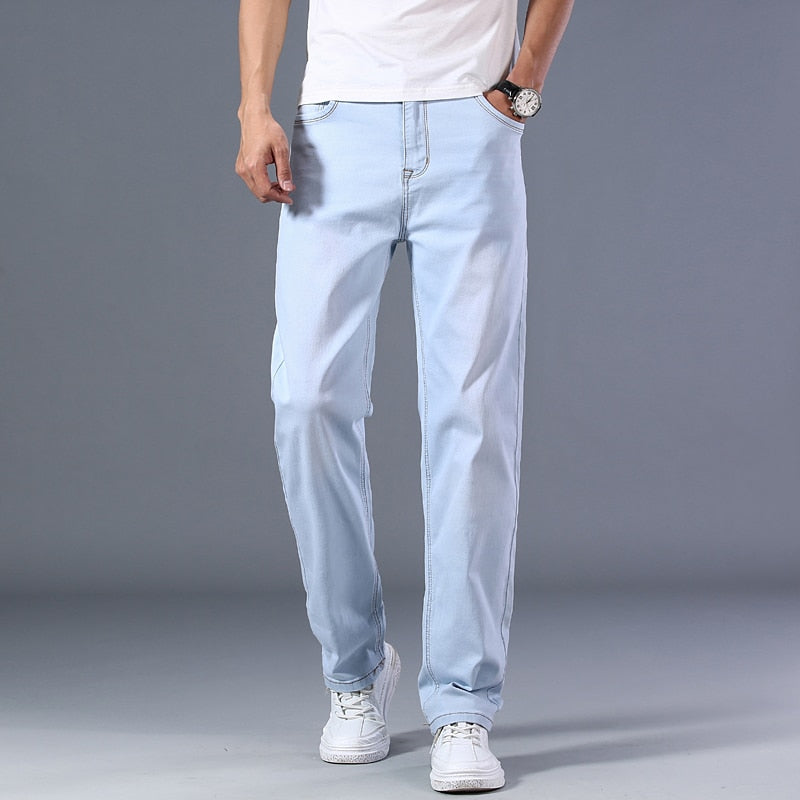 6 Colors Spring Summer Men&#39;s Thin Straight-leg Loose Jeans Classic Style  Advanced Stretch Baggy Pants