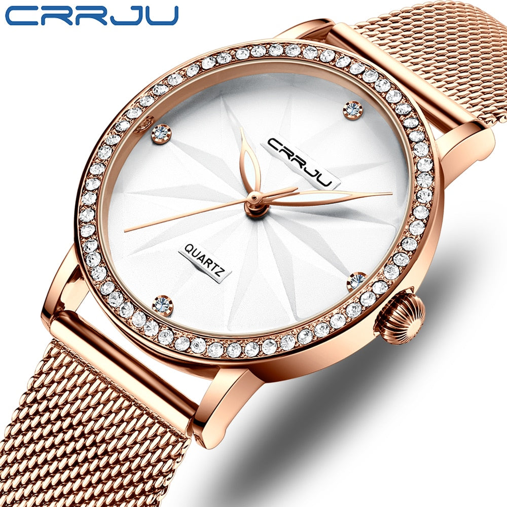 CRRJU Watches for Women Fashion Luxury Diamond Watch Ladies Dress Flower Quartz Waterproof Gift Wristwatch relogio feminino