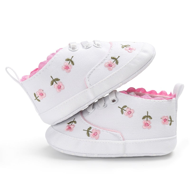 lioraitiin Summer Baby Infant Girl Soft Sole Crib Toddler Canvas Cute Flower Sneaker Shoes