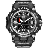 SMAEL Watches For Men 50M Waterproof Clock Alarm reloj hombre 1545D Dual Display Wristwatch Quartz Military Watch Sport New Mens