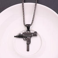 Cool Gothic Hip Hop UZI Kolye GUN Shape Pendant Necklace Gold Black Silver Color Army Style Male Chain Men Necklaces  Jewelry