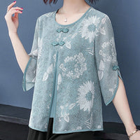 Sexy Women Spring Summer Style Chiffon Blouses Shirts Lady Casual Half Sleeve O-Neck