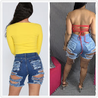 2021 Summer New Woman Fashion Ripped Shorts Jeans High Waist