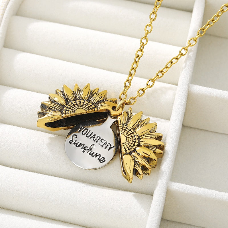 You Are My Sunshine Open Locket Sunflower Pendant Necklace Boho Jewelry Best Friendship Gifts