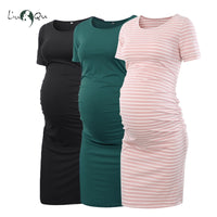 Liu&amp;Qu Maternity Dresses Women Side Ruched Pregnany Dress Bodycon Pregnant Clothes Casual Mama Short Sleeve Wrap Baby Showers