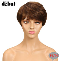 Debut Hair Brazilian Remy Short Straight Human Hair Wigs For Black Women Side Part Ombre Wigs With Bangs Free Shipping