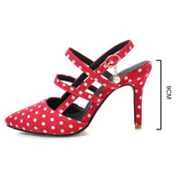 Shoes Woman Polka dot Pointed Toe Sandals Slip on High Heel Slides