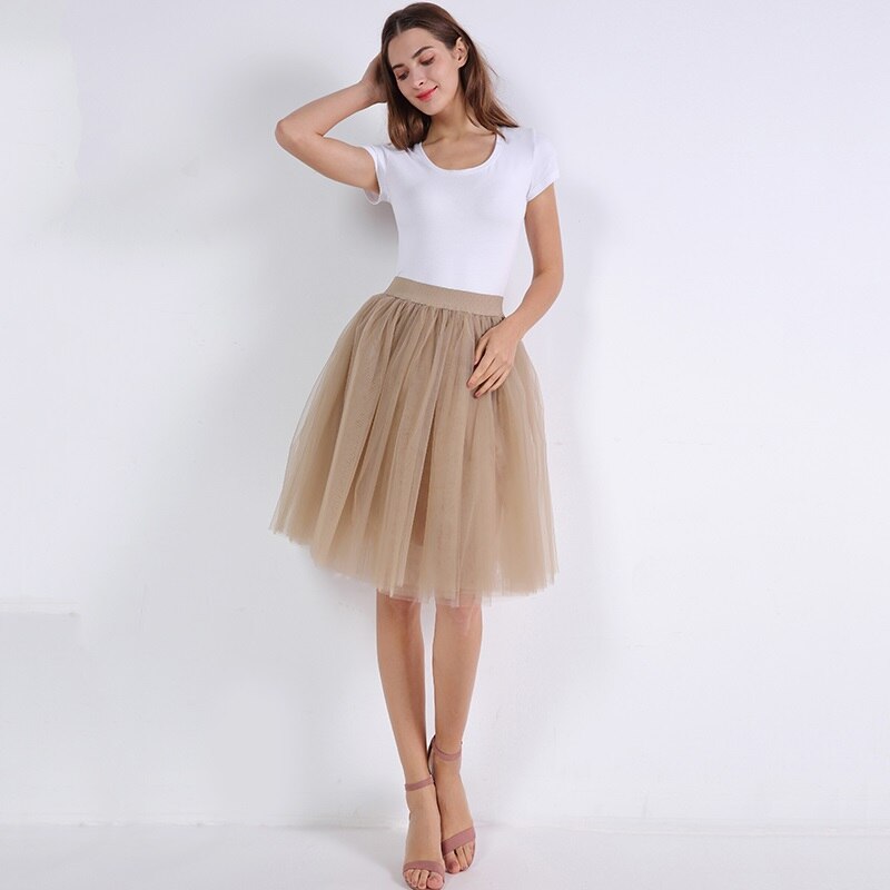 Sexy 5 Layers 60cm Princess Midi Tulle Skirt Pleated Dance Tutu Skirts