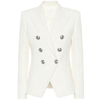 HIGH STREET 2023 Classic Designer Blazer Women's Double Breasted Metal Lion Silver Buttons Pique Blazer Jacket