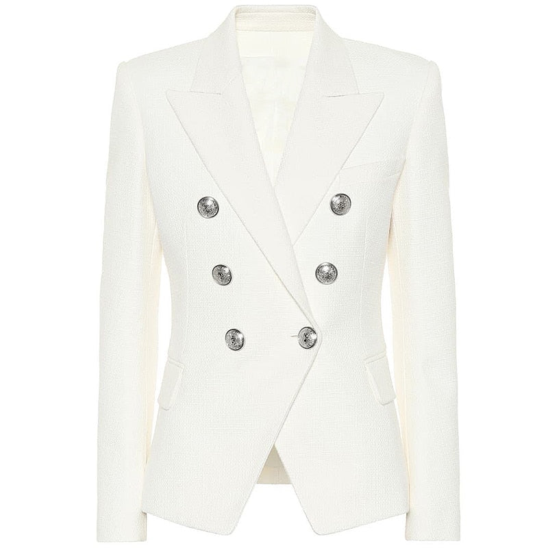 HIGH STREET 2023 Classic Designer Blazer Women's Double Breasted Metal Lion Silver Buttons Pique Blazer Jacket