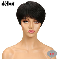 Debut Hair Brazilian Remy Short Straight Human Hair Wigs For Black Women Side Part Ombre Wigs With Bangs Free Shipping