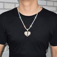 Bubble Letter Broken Heart Necklace &amp; Pendant Charms Chain for Men Real Gold Plated Hip Hop Jewelry
