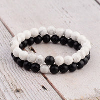 2PCS/Set Distance Bracelet For Women Men Blue&amp;Black Stone Yoga Energy Beaded Couple Bracelets