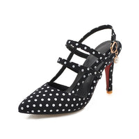 Shoes Woman Polka dot Pointed Toe Sandals Slip on High Heel Slides