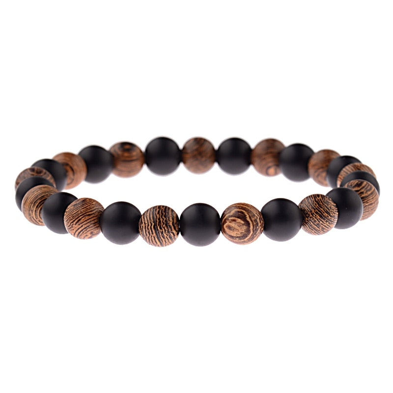 Hot Men Natural Wood Beads Cross Bracelets Onyx Meditation Prayer Bead Bracelet Women Wooden Yoga Jewelry Homme